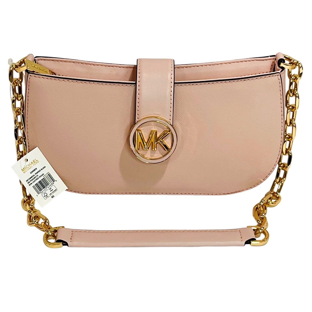 Michael Kors Carmen Pouchette powder blush pink small vegan shoulder bag purse